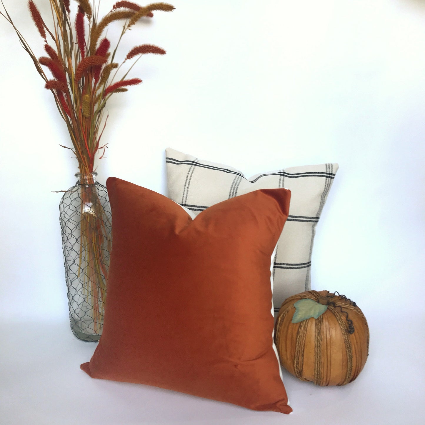 Velvet pillow cover - pumpkin - rust -orange