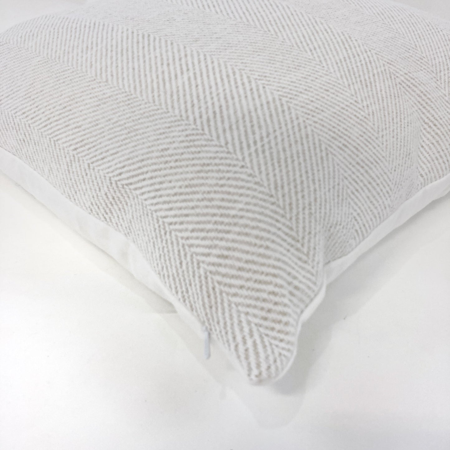 White and greige woven herringbone pillow cover