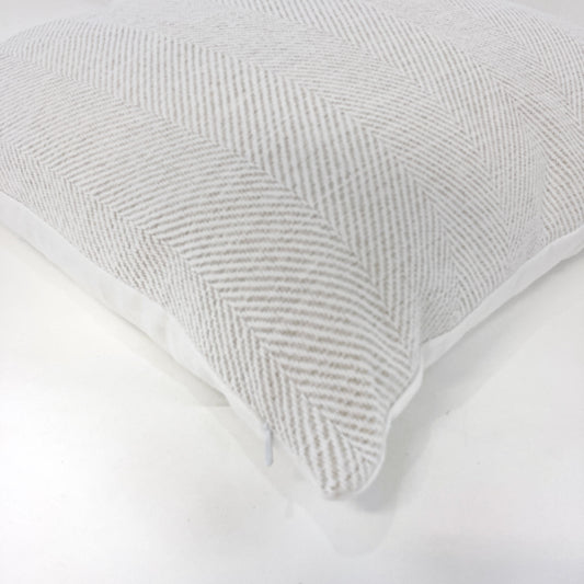 White and greige woven herringbone pillow cover