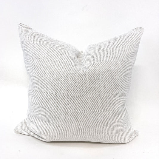 White and greige woven herringbone pillow cover