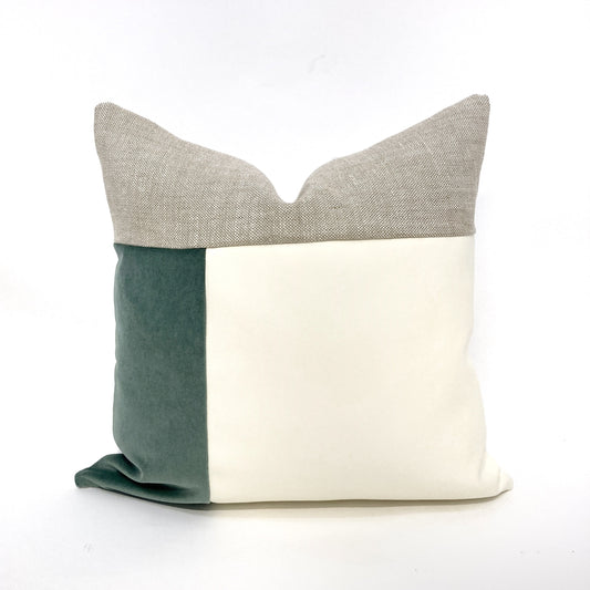 Jade green velvet color block pillow cover