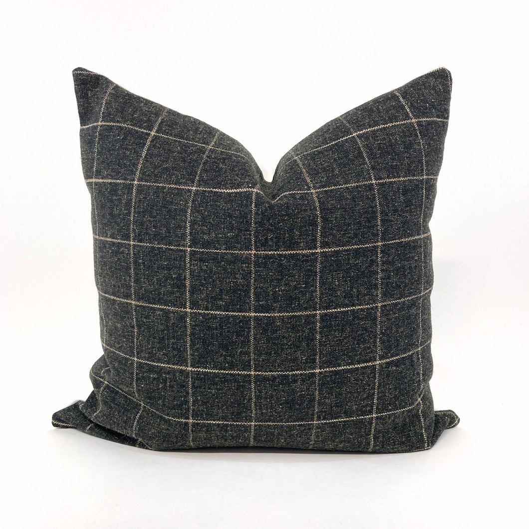 Charcoal window pane pillow cover