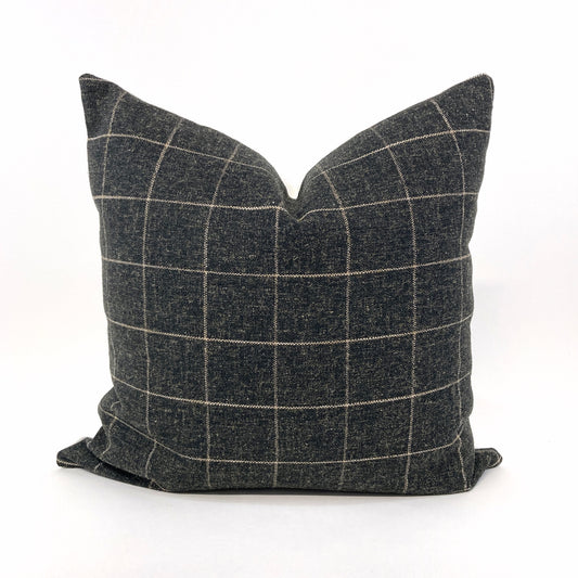 Charcoal window pane pillow cover