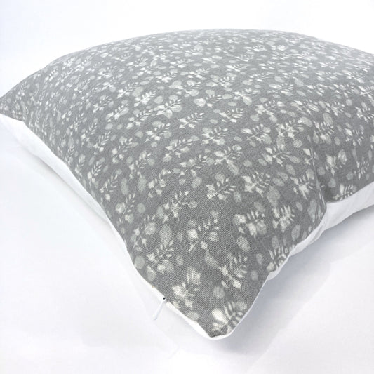 Gray floral block pillow cover