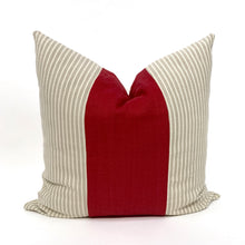 Load image into Gallery viewer, Red and beige stripe color block pillow cover
