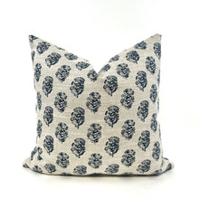 Load image into Gallery viewer, Blue floral block linen blend pillow cover
