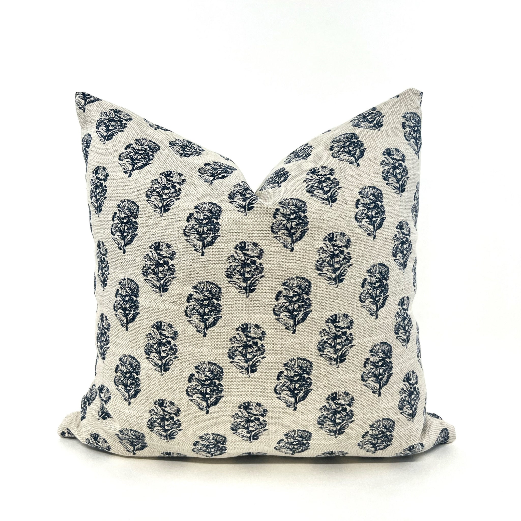 Pillow cover combo #3, navy linen pillow cover, blue floral block