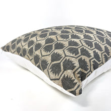 Load image into Gallery viewer, Steel gray and flax floral pillow cover
