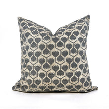 Load image into Gallery viewer, Steel gray and flax floral pillow cover
