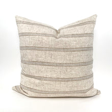 Load image into Gallery viewer, Pillow cover combo #10, neutral stripe cover, wheat yellow linen cover, steel gray and flax floral cover
