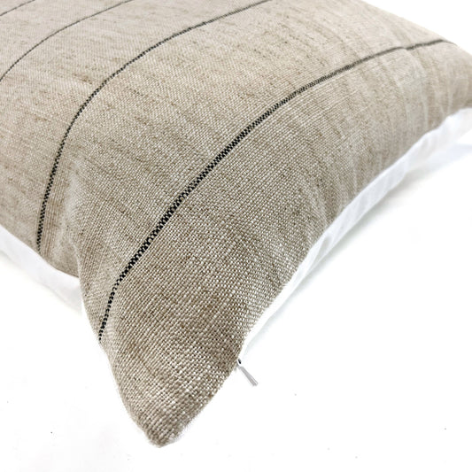 Oatmeal and black stripe pillow cover