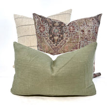 Load image into Gallery viewer, Pillow cover combo #14, oatmeal and black stripe cover, jewel-toned medallion cover, sage green linen cover
