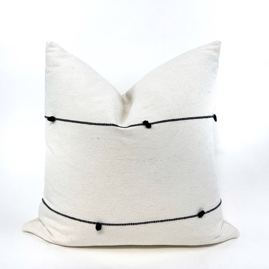 Hand-loomed Mexican off-white and black stripe pillow cover