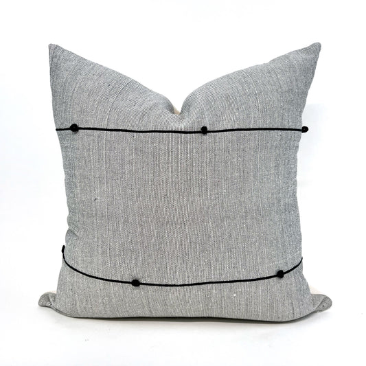 Hand-loomed Mexican gray and black stripe pillow cover